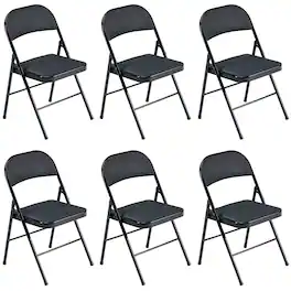 Winado - 6 Pack Commercial Contoured Folding Chairs Set Stackable Chairs Padded Seat Metal Steel Frame for Office Event Party - Black