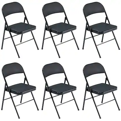 Front. Winado - 6 Pack Folding Stackable Chairs Padded Seat -Office Home Event Wedding Party - Black.