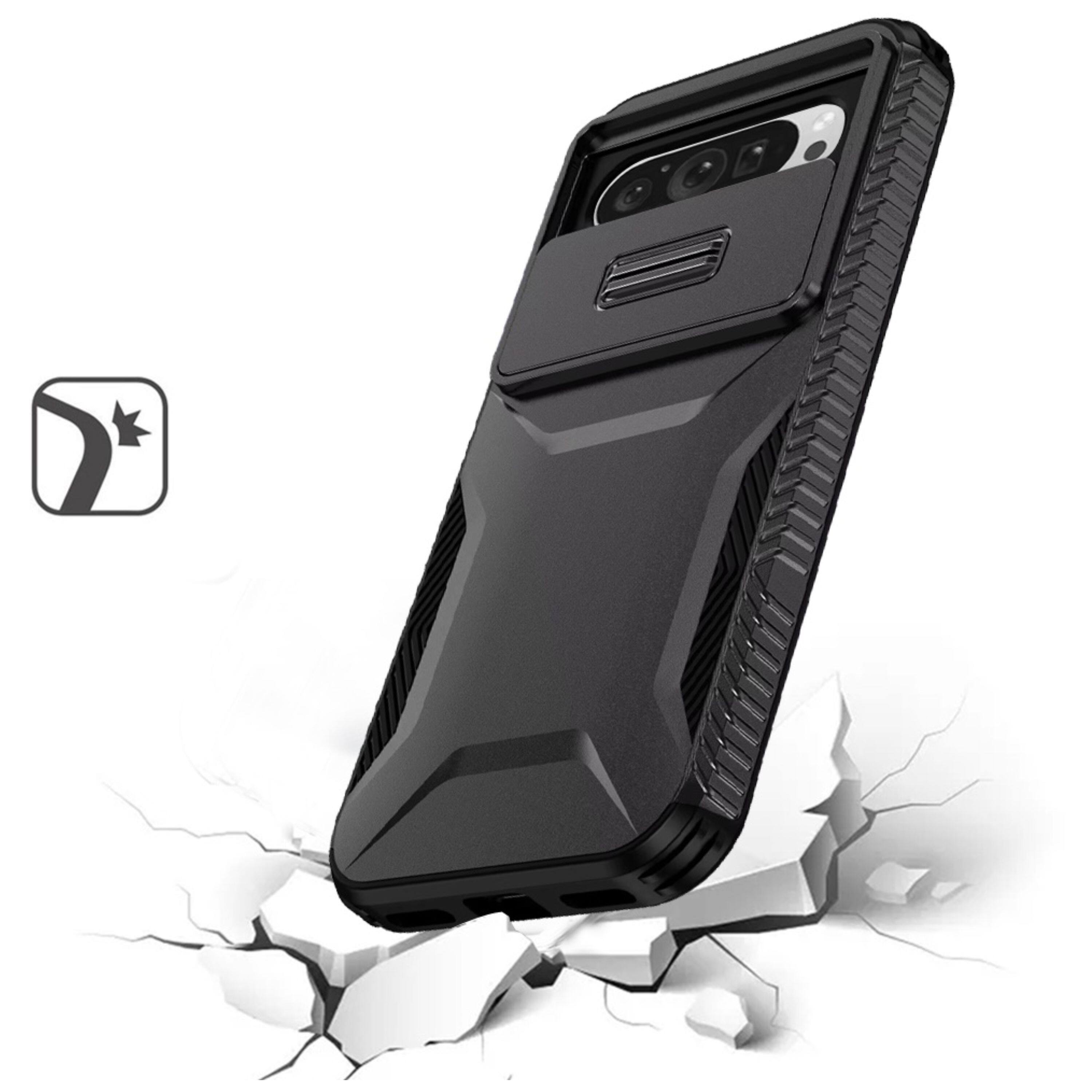 Left. Kitcheniva - Sliding Rear Lens Protective Case For Google Pixel 9 Pro XL Black - Black.
