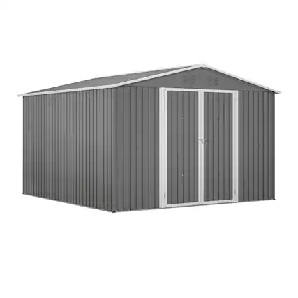 Front. Lirago - 10x10 FT Outdoor Storage Shed All-Weather Metal Shed with Lockable Doors - Gray.