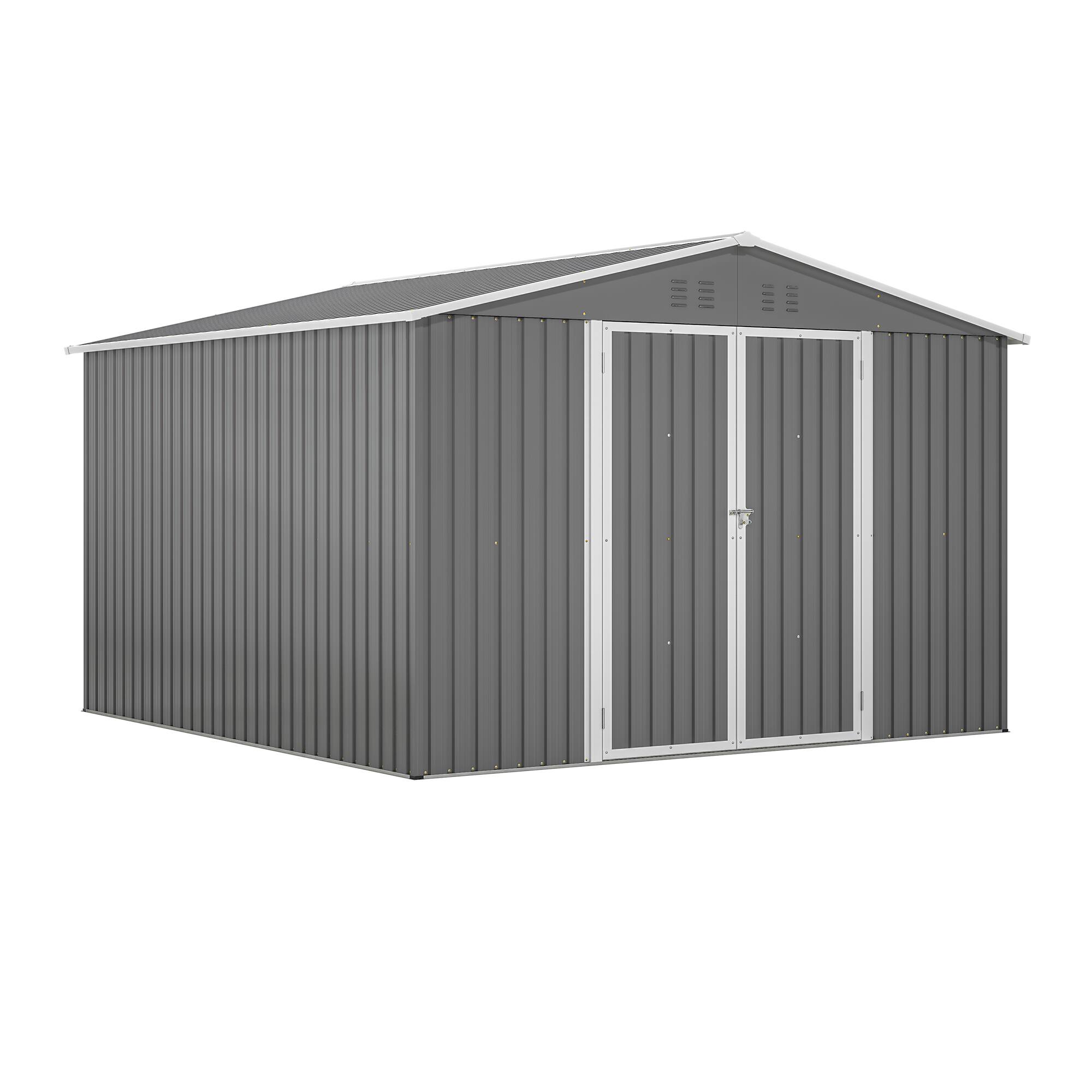 Front. Lirago - 10x10 FT Outdoor Storage Shed All-Weather Metal Shed with Lockable Doors - Gray.