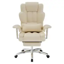 Loheer - Big and Tall Office Chair 500lbs Capacity Ergonomic Reclining Leather Computer Chair with Footrest - Beige