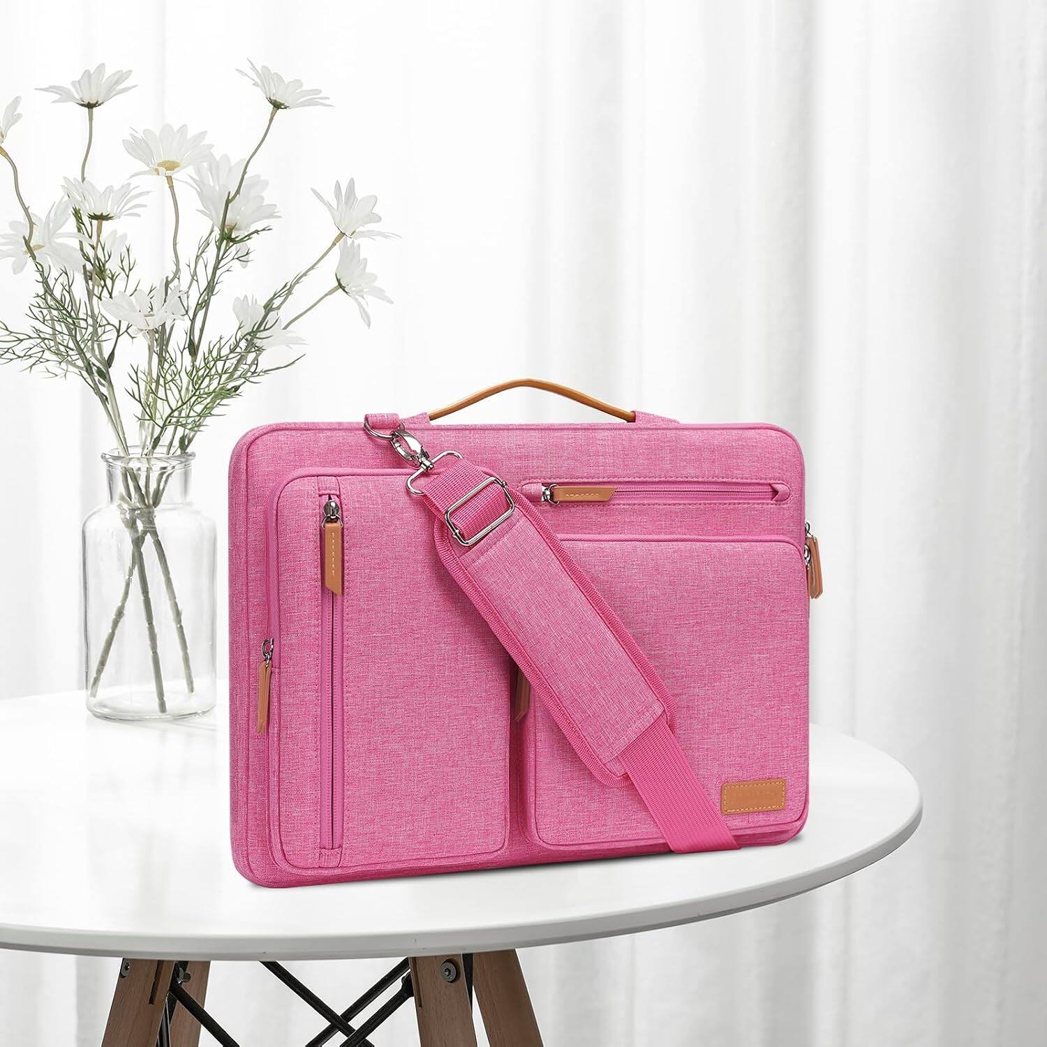 Left. mosiso - 360 Protective Laptop Shoulder Bag 15-15.6 inch Computer Messenger Bag for MacBook Pro 16 inch HP Dell Lenovo Asus - Rose Red.