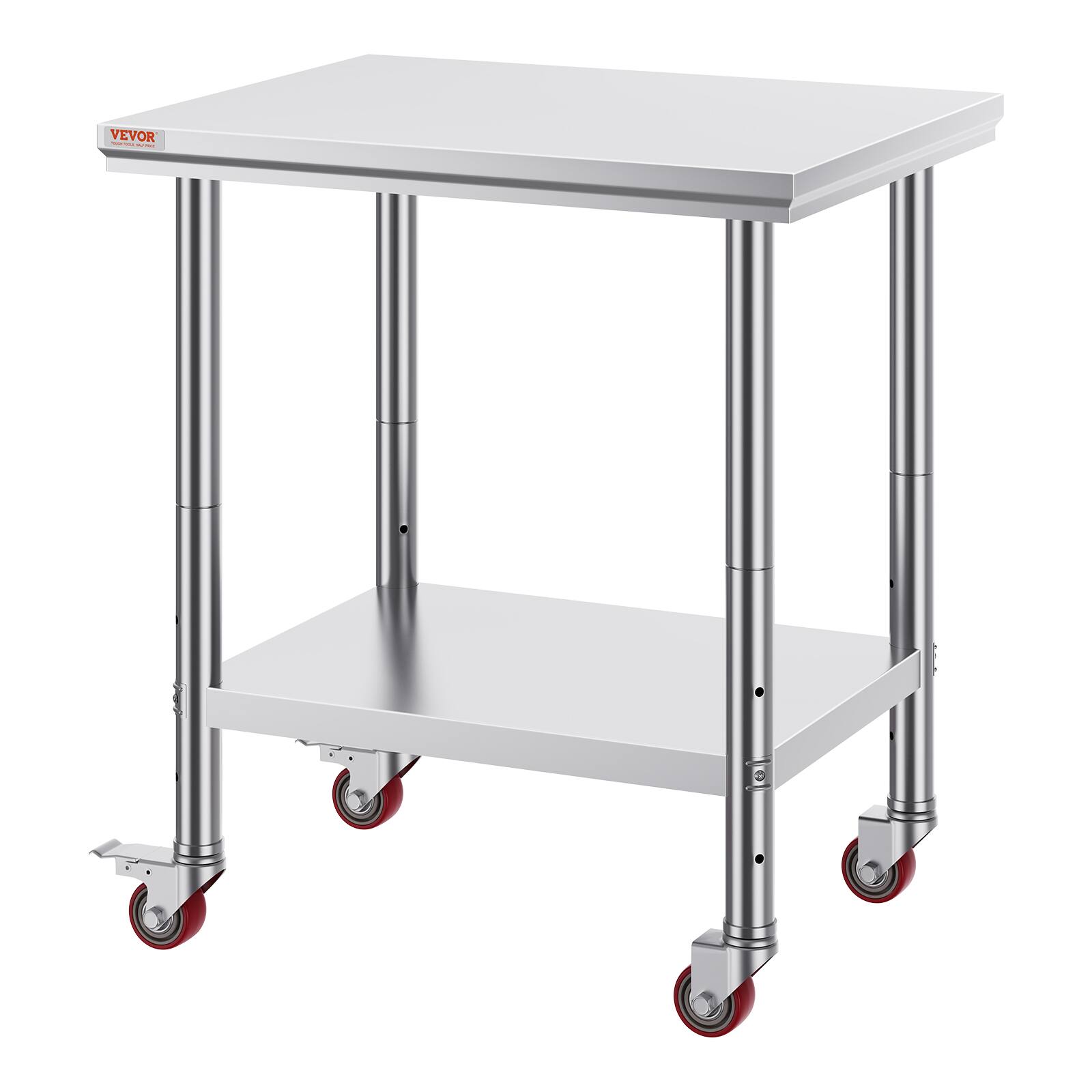 Alt View 5. VEVOR - Stainless Steel Work Table 30 x 24 x 33 Inch, 700 LBS Load Capacity with 4 Wheels, 3 Adjustable Height Levels - Sliver.
