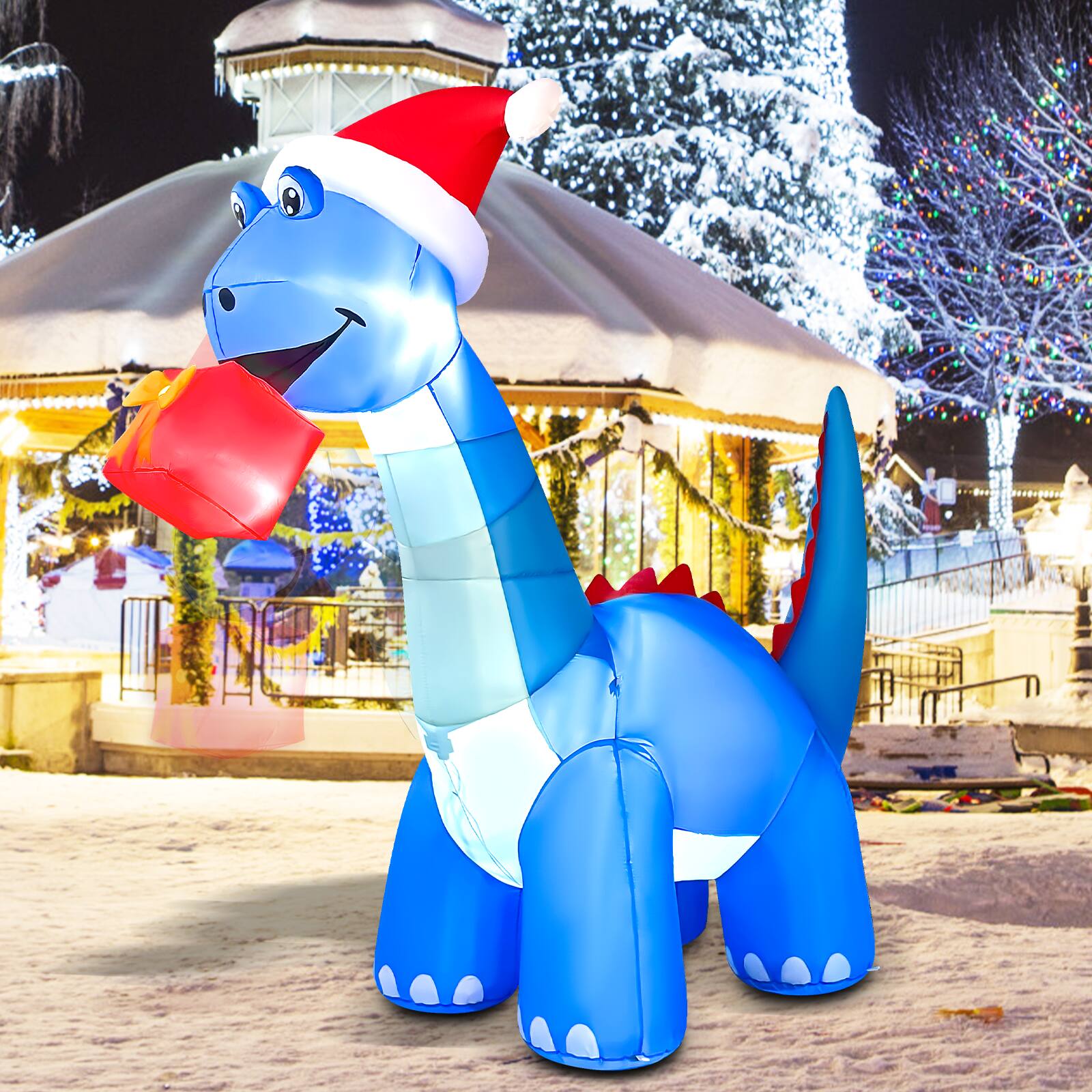 Back. GOOSH Inflatables - GOOSH 8FT Animated Blue Dinosaur Inflatable with Nodding Head and LED Lights - Blue.