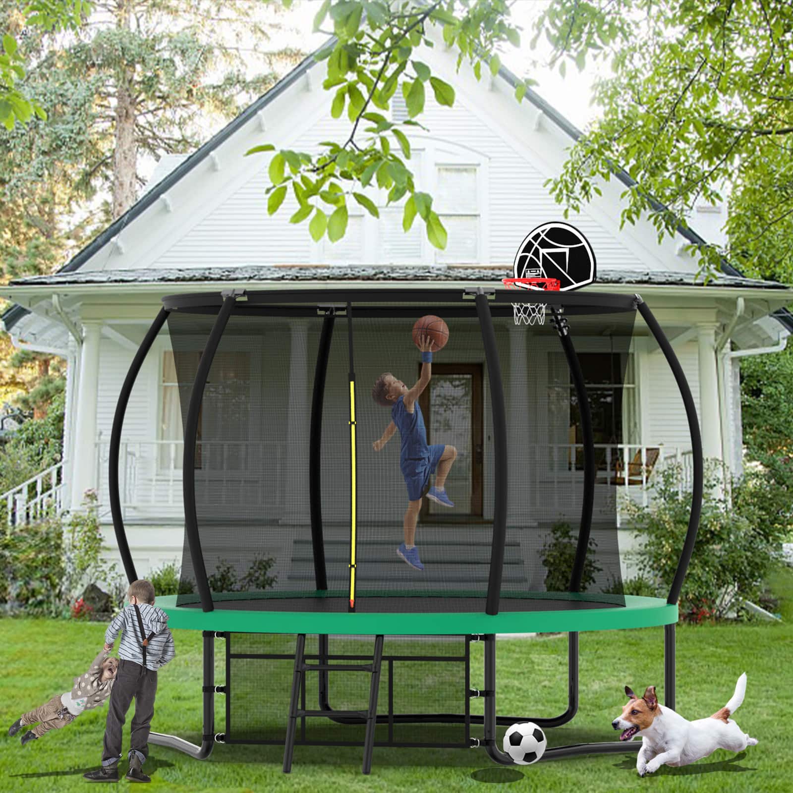 Aukfa - 12FT Kids Trampoline with Safety Enclosure Net & Ladder - Outdoor Recreational Trampoline for Children