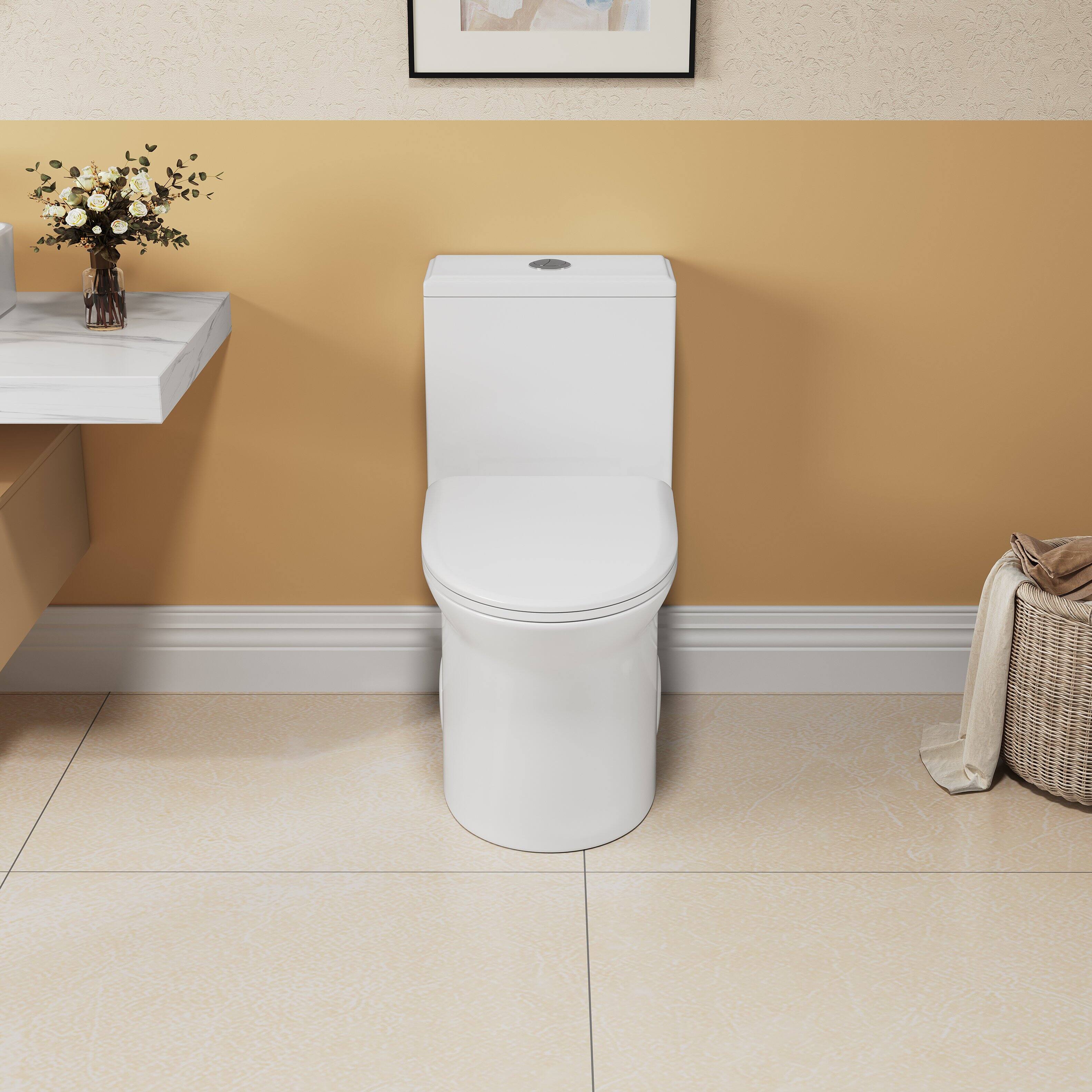 Left. Loheer - Loheer Elongated One Piece Toilet, Comfort Height, Dual Flush, White Ceramic - White.