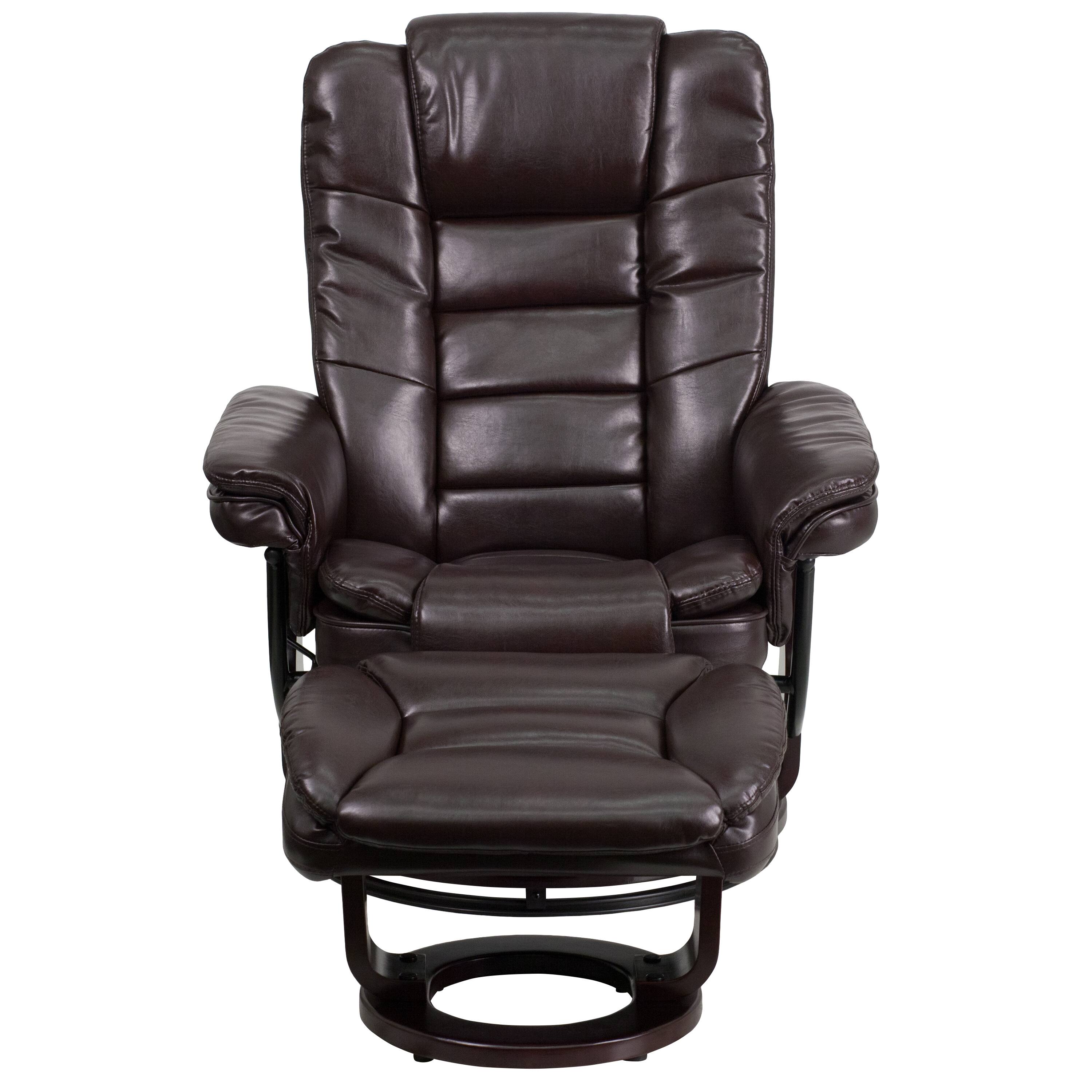 Alt View 11. Alamont Home - Bali Brown LeatherSoft Multi-Position Recliner &Ottoman w/Swivel Mahogany Wood Base - Brown.