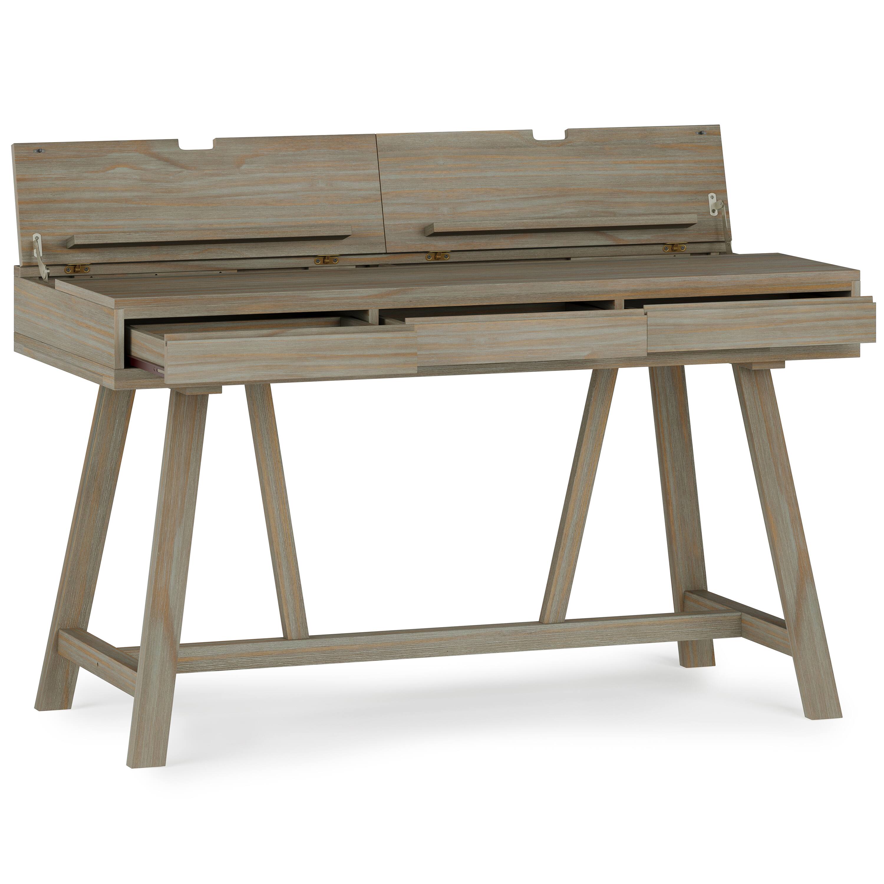 Back. Simpli Home - Bowman SOLID WOOD Modern Industrial 54 inch Wide Flip Up Desk in Distressed Grey - Distressed Grey.