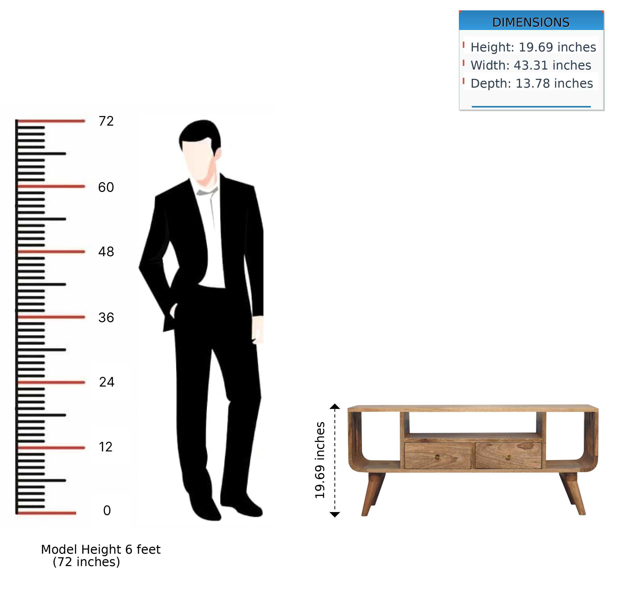 DIMENSIONS  
- Height: 19.69 inches  
- Width: 43.31 inches  
- Depth: 13.78 inches  

Model Height: 6 feet (72 inches)