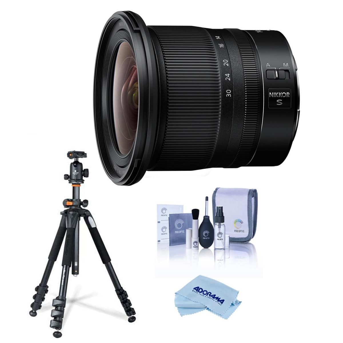 Bundle - Nikon - NIKKOR Z 14-30mm f/4 S Lens, with Takama 3-Section Aluminum Video Tripod with Fluid Head, Cleaning Kit,