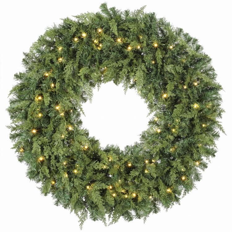 PULUZ - 48 in Pre-Lit Cedar Artificial Christmas Wreath with 550 Tips - Green