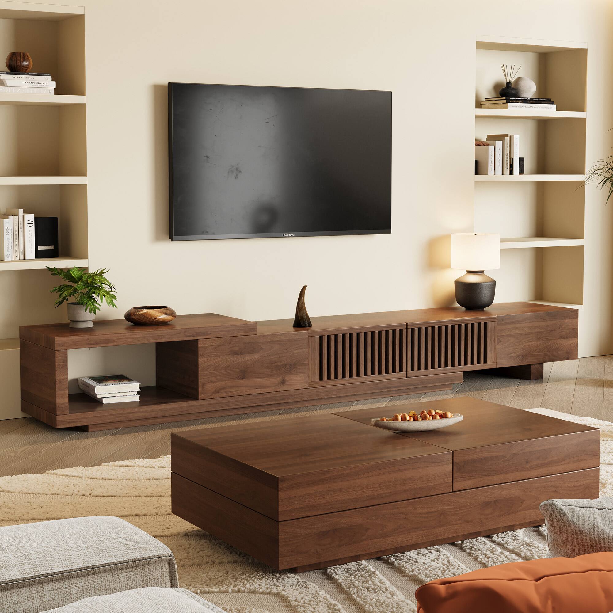 Alt View 10. luck idea - 47.2" Extendable Coffee Table with Hidden Storage Compartment | Multifunctional Center Table for Living Room Small Space - Walnut color.