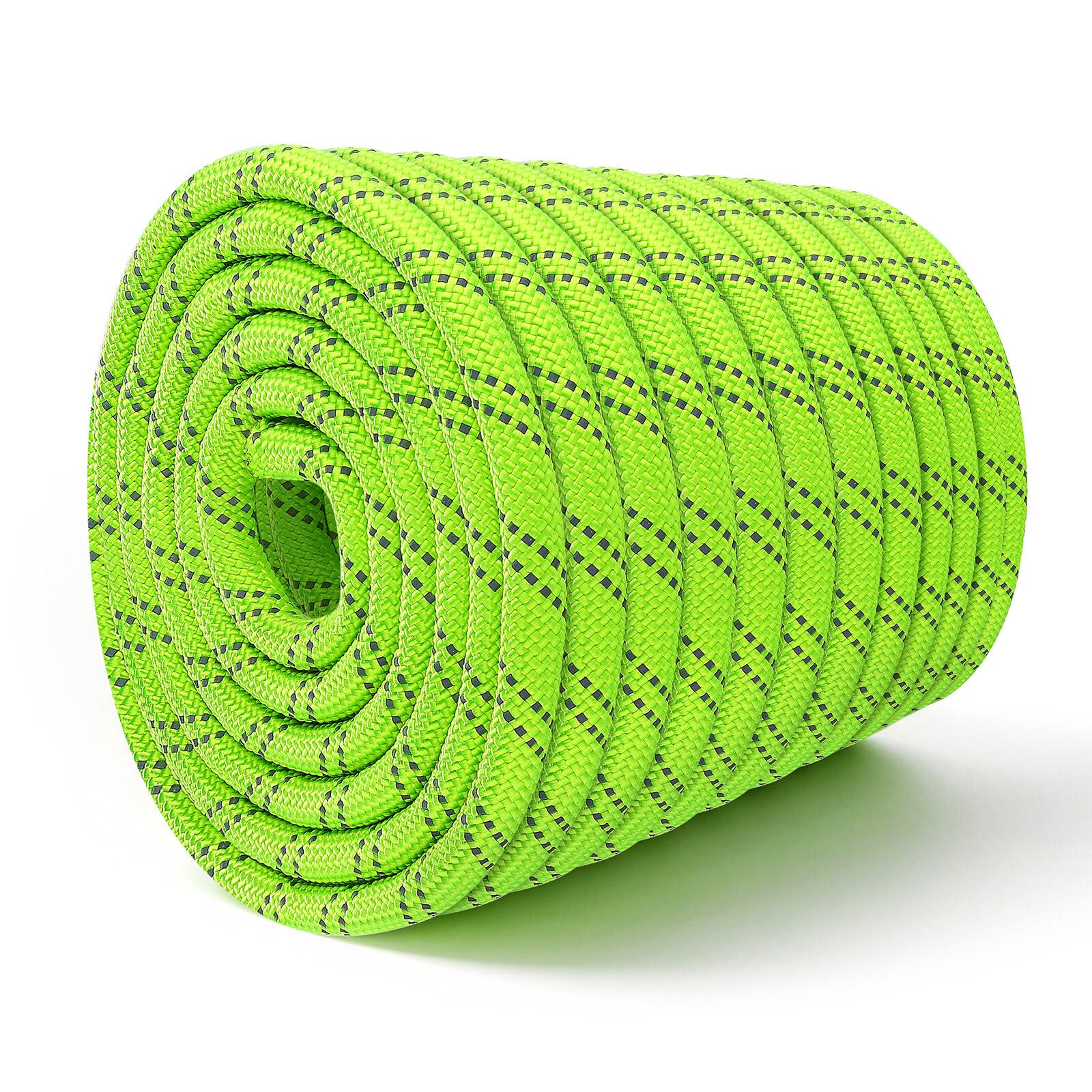 Front. VEVOR - Double Braided Polyester Rope 3/4 in x 220 ft Arborist Rigging Rope, for Tree Work, Heavy Duty 26 Strands,19400 lbs High - Fluorescent Green.