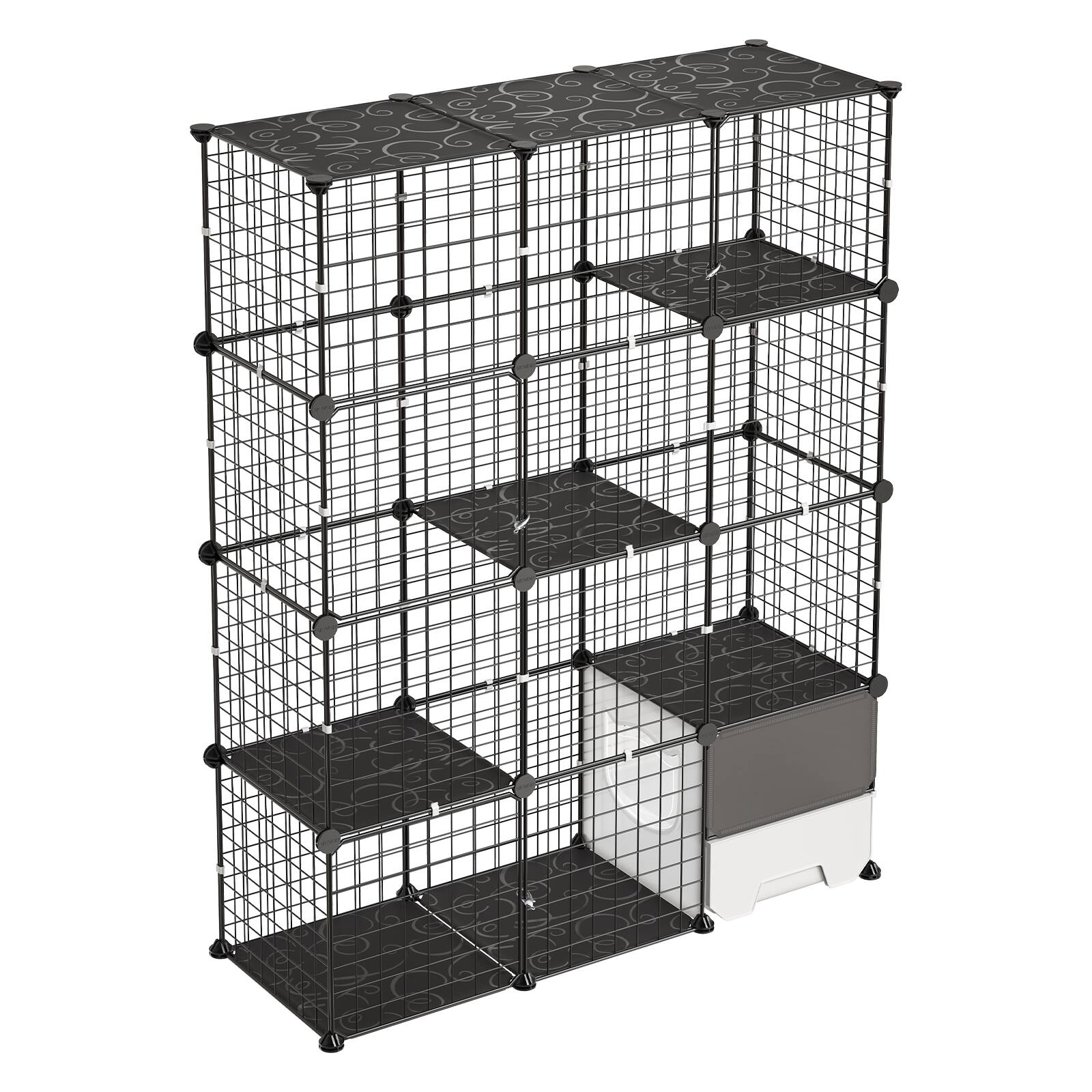 Alt View 5. VEVOR - Cat Cage 4-Tier 40.98"x13.98"x55" DIY Cat Playpen with Litter Box, Indoor Enclosure Detachable Metal Wire Kennel Crate - Black.
