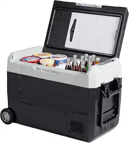 Sweet - 42QT Portable Car Refrigerator, Dual-Zone Electric Cooler, 12/24V DC & 110~240V AC for Truck/Van/RV/SUV/Travel/Camping - Black