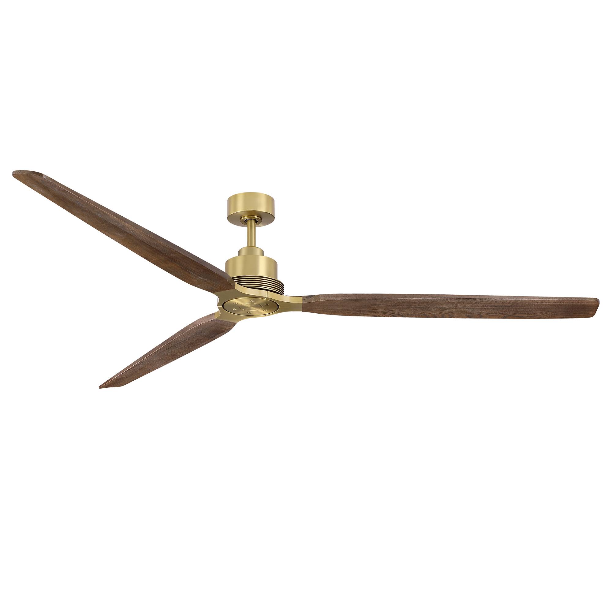 Back. Parrot Uncle - 84" Rustic Solid Wood Large HVLS Ceiling Fan with Remote, No Light - Brass.