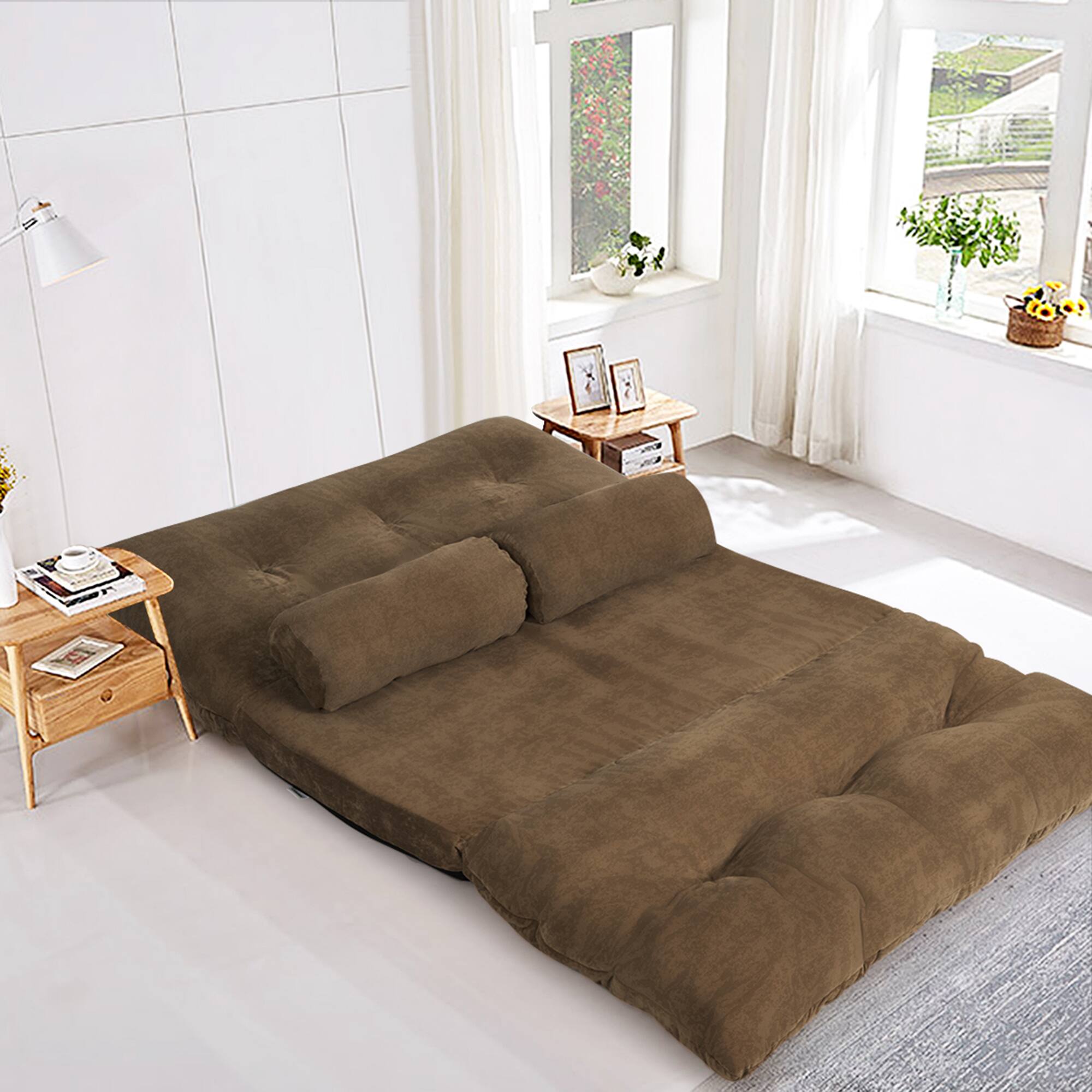 Alt View 6. Costway - Costway Floor Sofa Bed 6-Position Adjustable Sleeper Lounge Couch with 2 Pillows - Coffee.