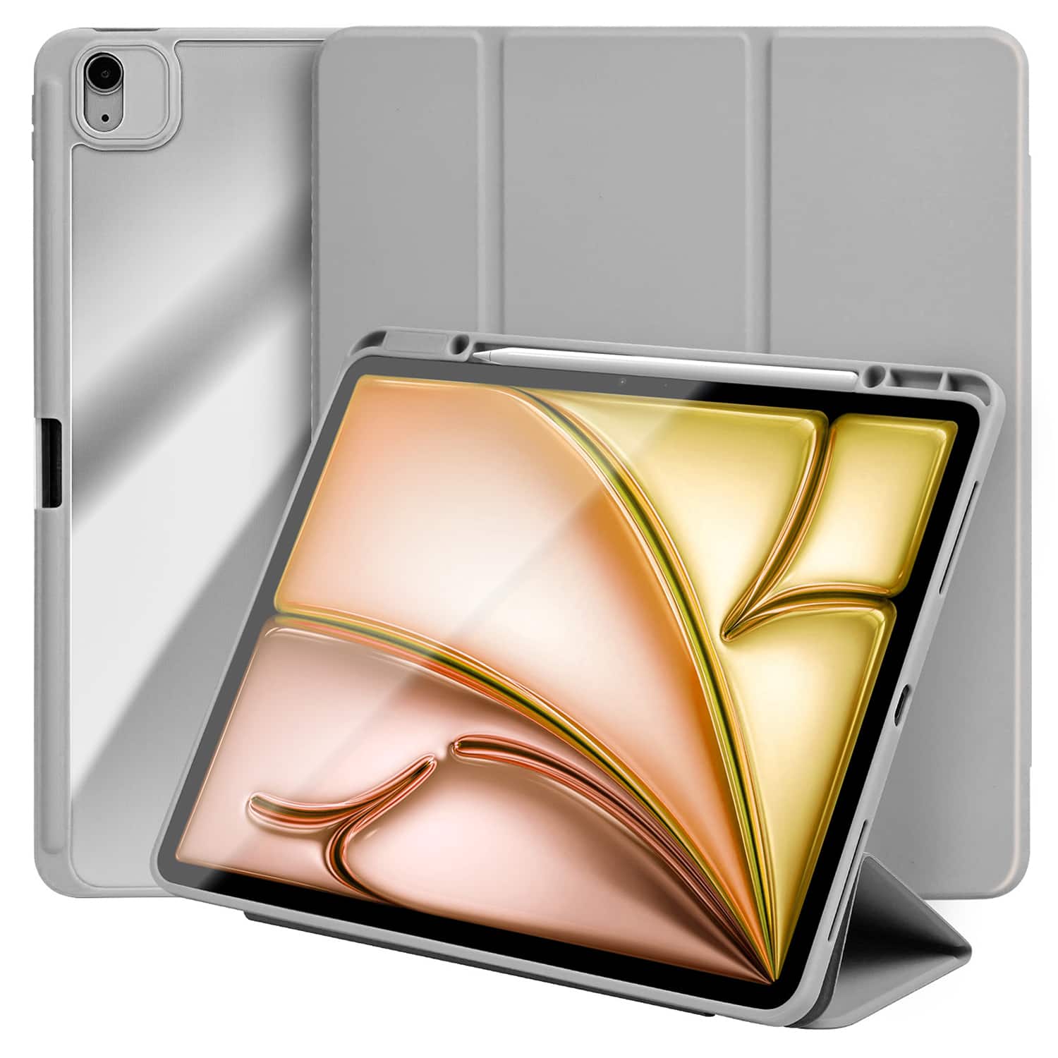 Vena - For Apple iPad Air 13 Inch Case Clear, iPad Air M3 13 Inch Case, Trifold Stand, iPad Pro 12.9" Case, Light - Gray
