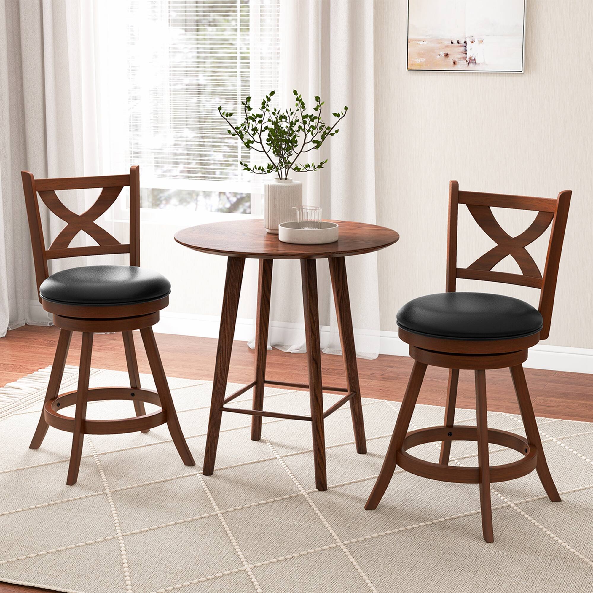 Alt View 1. Costway - Set of 2 Bar Stools 24" Classic Counter Height Swivel Chairs for Kitchen Pub - Black/Brown.