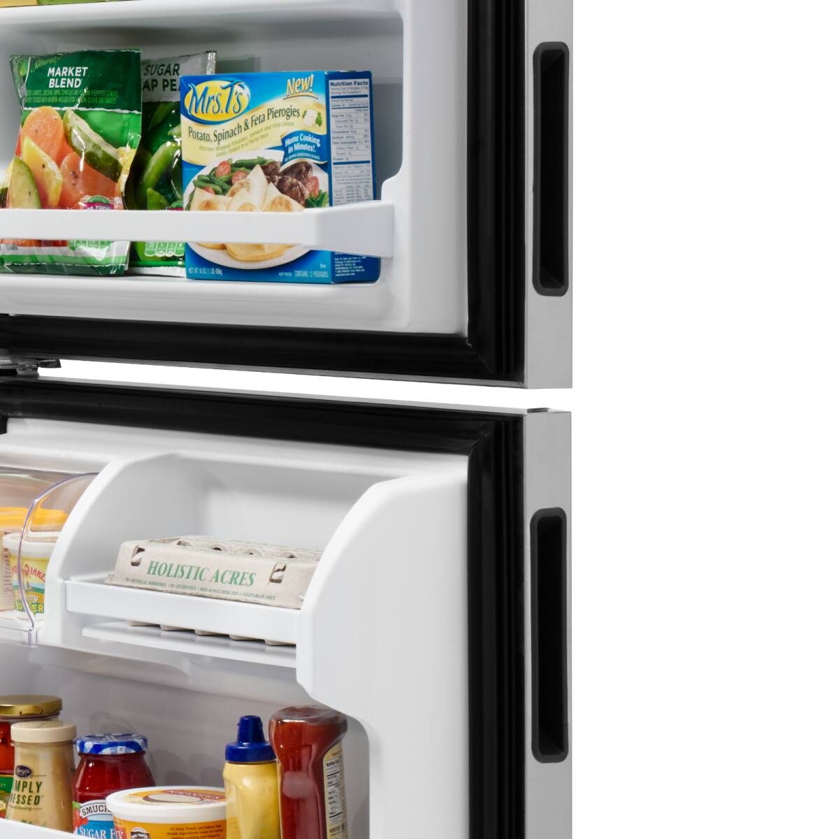 MARKET BLEND  
SUGAR SNAP PEAS  

Mrs. T's  
New!  
Potato, Spinach & Feta Pierogies  
Homestyle Cooking  
Natural Fact  

HOLISTIC ACRES  

SIMPLY  
SQUEEZED  
SUGAR FREE