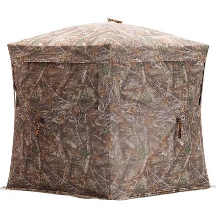 Front. Rhino - Rhino 180 Hunting See-Through Blind with Double Mesh - Mossy Oak Bottomland - Mossy Oak Bottomland.