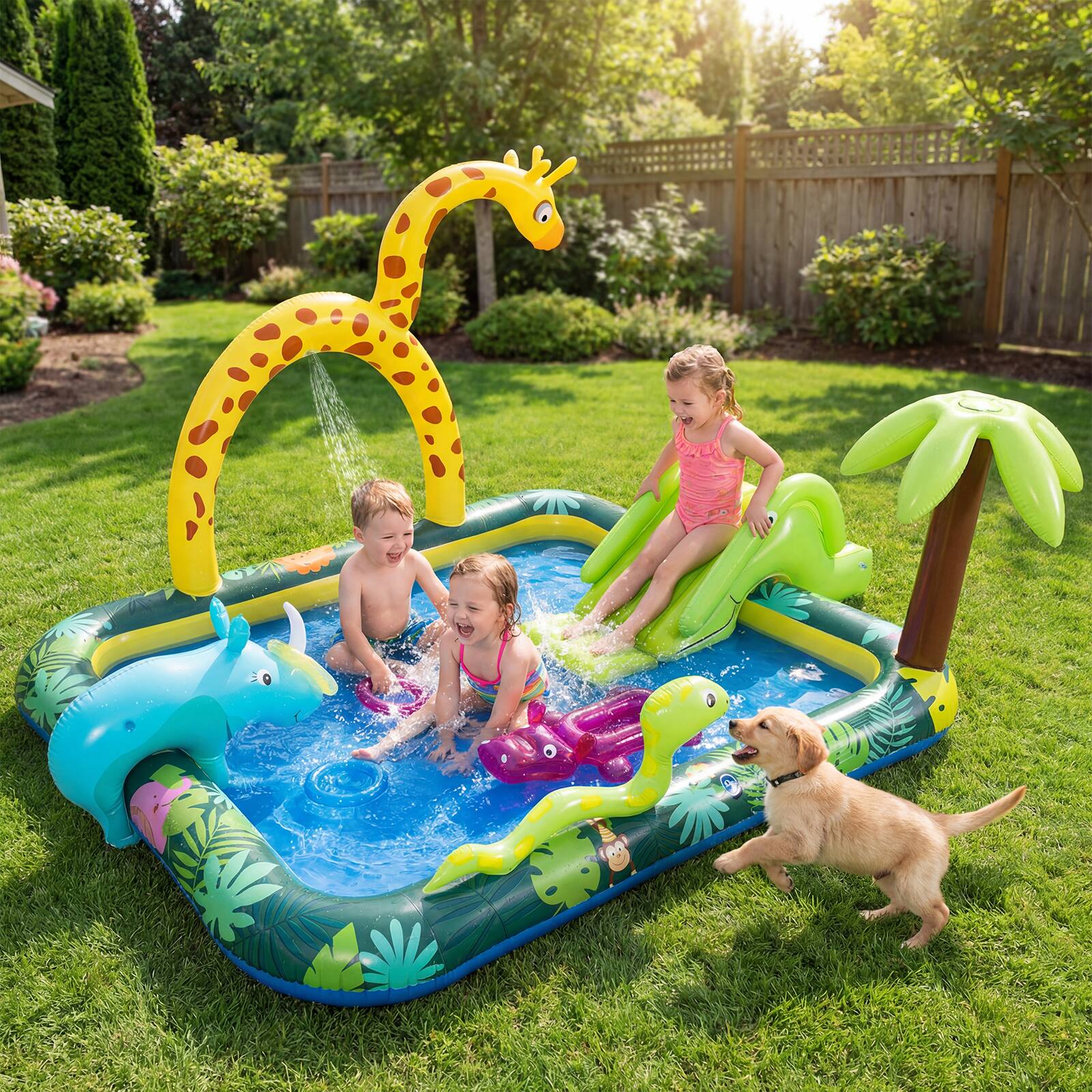 Alt View 1. Costway - Costway Inflatable Play Center with Slide, Giraffe-shaped Sprinkle for Backyard, Garden - Multi-color.