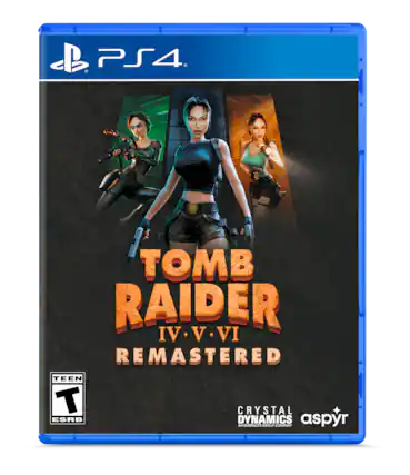 B R PS4 TOMB RAIDER IV V VI REMASTERED TEEN T CRYSTAL DYNAMICS aspyr AN EMBRACER GROUP COMPANY - T (Teen 13+)