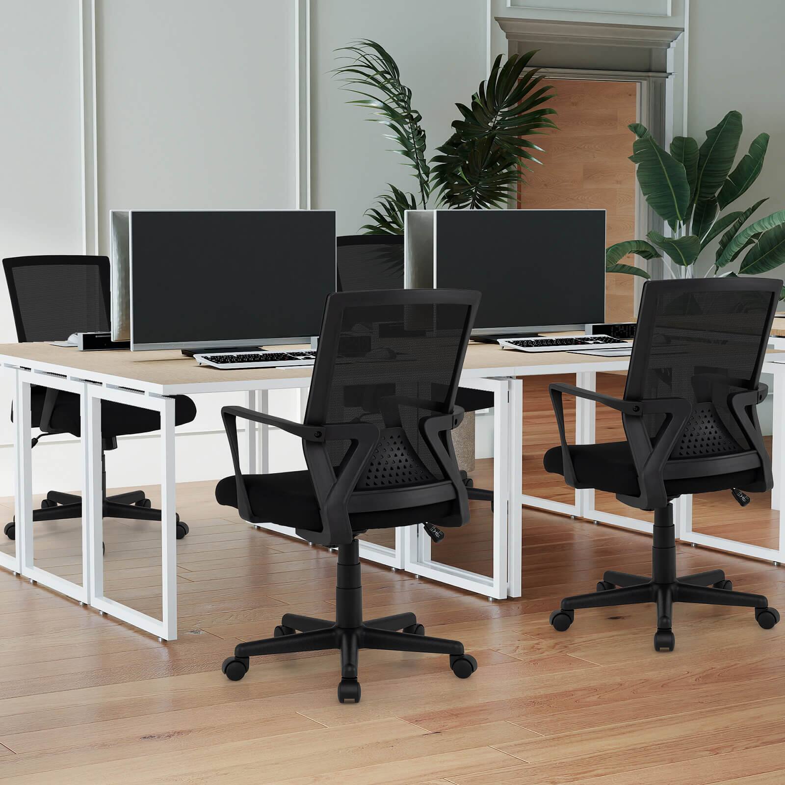Alt View 1. Costway - Costway Mesh Office Chair Swivel  Rocking Chair Adjustable w/ Armrests & Lumbar Support - Black.