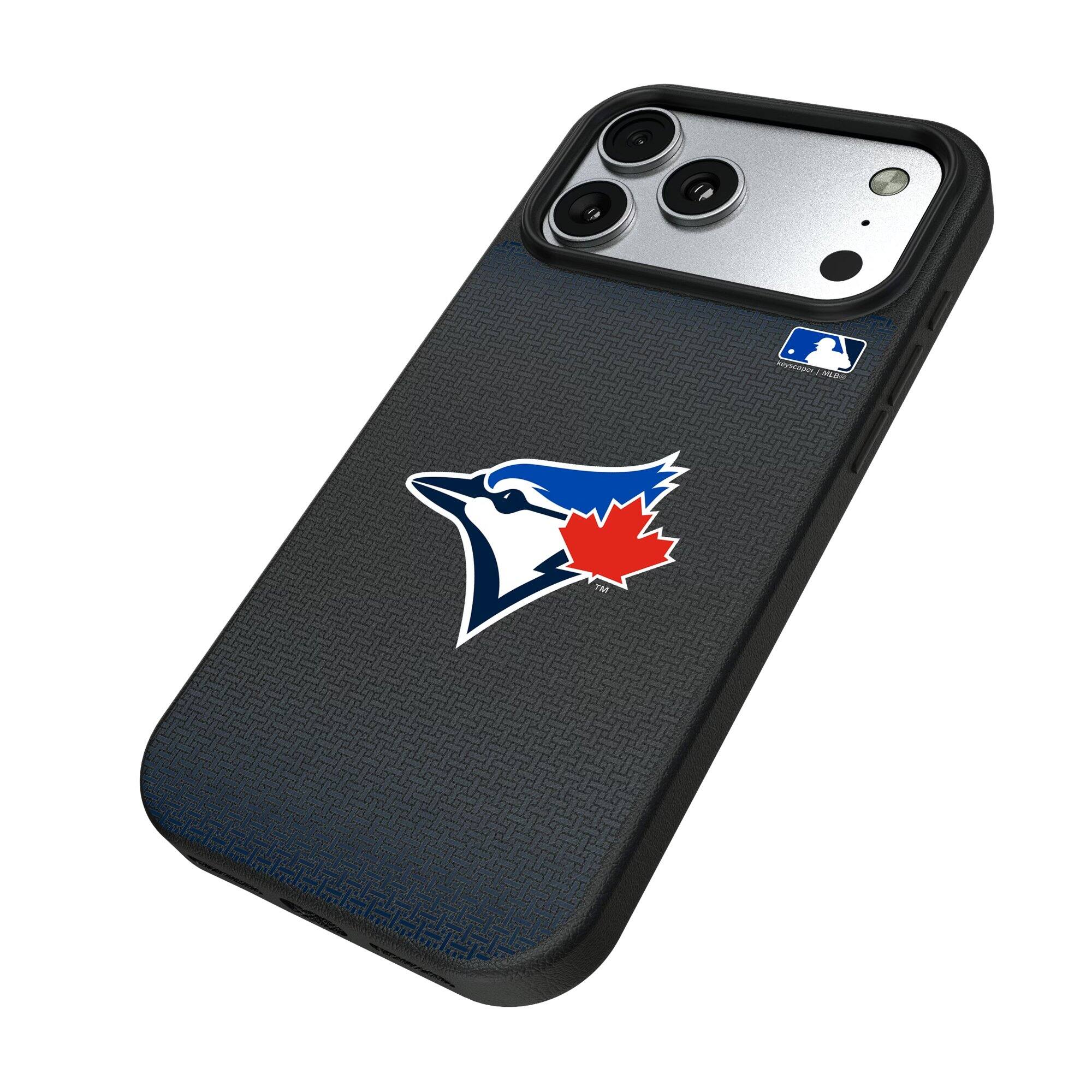 Alt View 1. Keyscaper - Toronto Blue Jays Linen Logo iPhone Magnetic Bump Case - 15 - Black.
