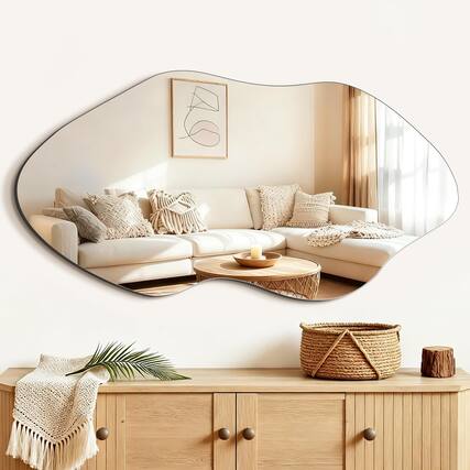 Front. Dapper Styles - Irregular Asymmetrical Wall Mirror 32 X 19 Modern Decorative For Entryway Bathroom Bedroom Living Room Dining - Frameless-32"L x 21"W.