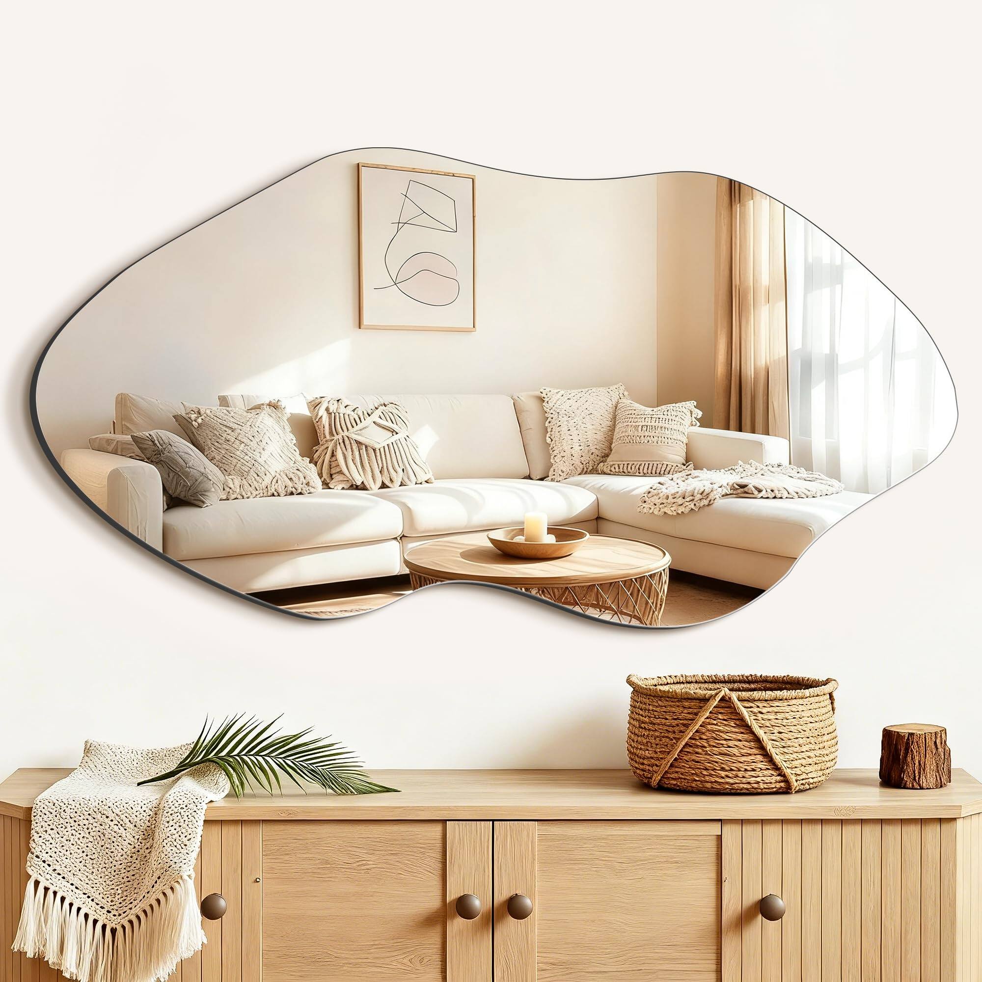 Dapper Styles - Irregular Asymmetrical Wall Mirror 32 X 19 Modern Decorative For Entryway Bathroom Bedroom Living Room Dining - Frameless-32"L x 21"W