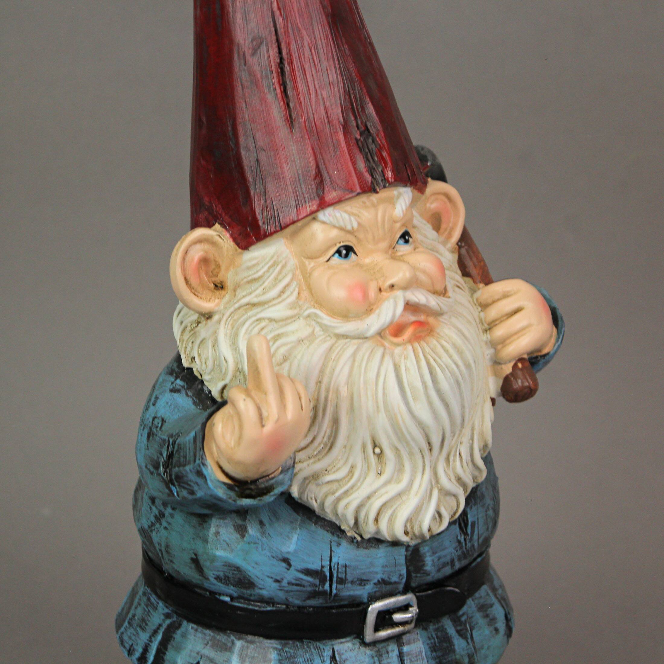 Alt View 7. Zeckos - 12 Inch Tall Grumpy Gnome Flipping The Bird Garden Sculpture Outdoor Statue - Multicolored.