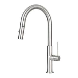 Akicon - Dual-Function Pull Down Sprayer Stainless Steel Kitchen Faucet without Deck Plate - Brushed Nickel