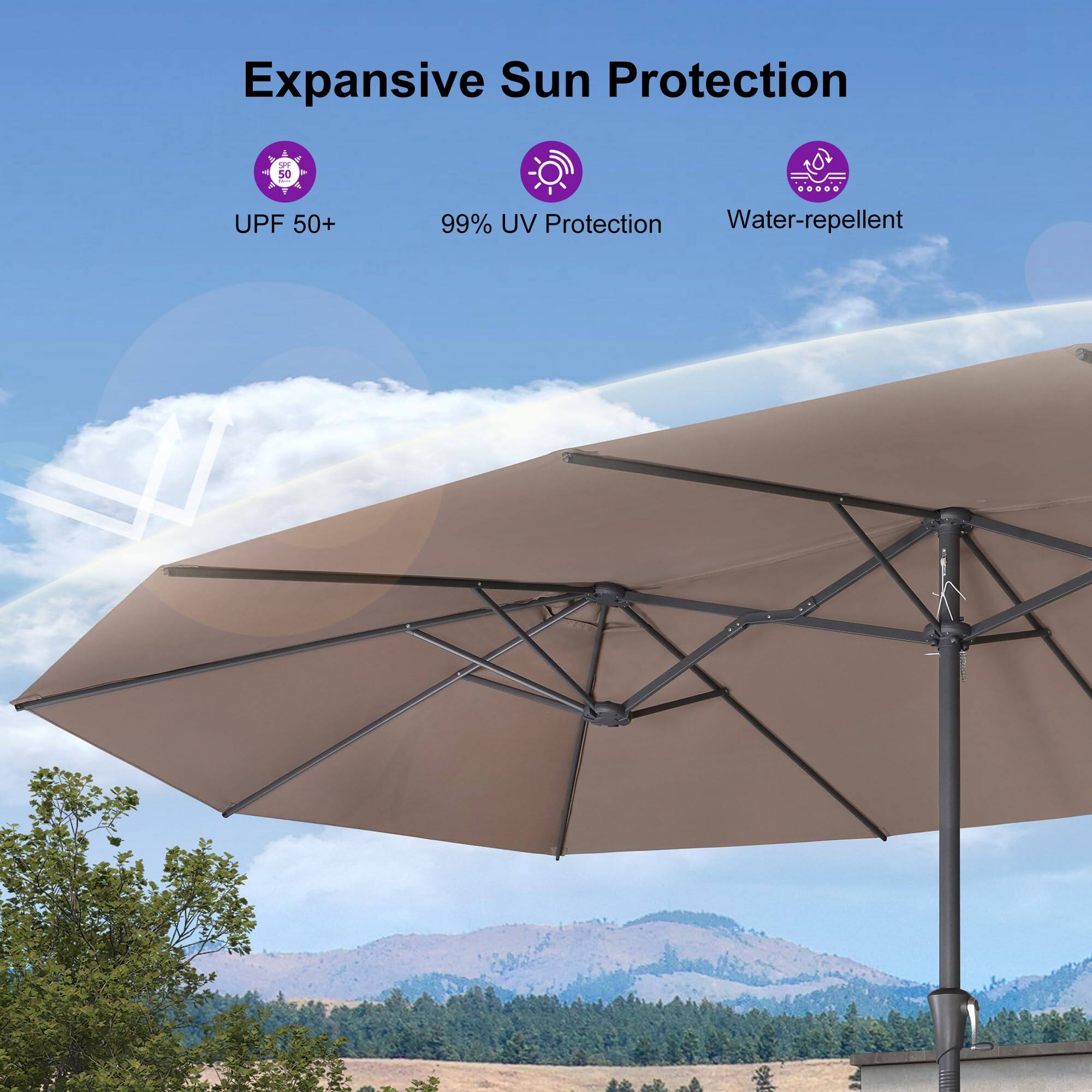 Expansive Sun Protection

- UPF 50+
- 99% UV Protection
- Water-repellent
