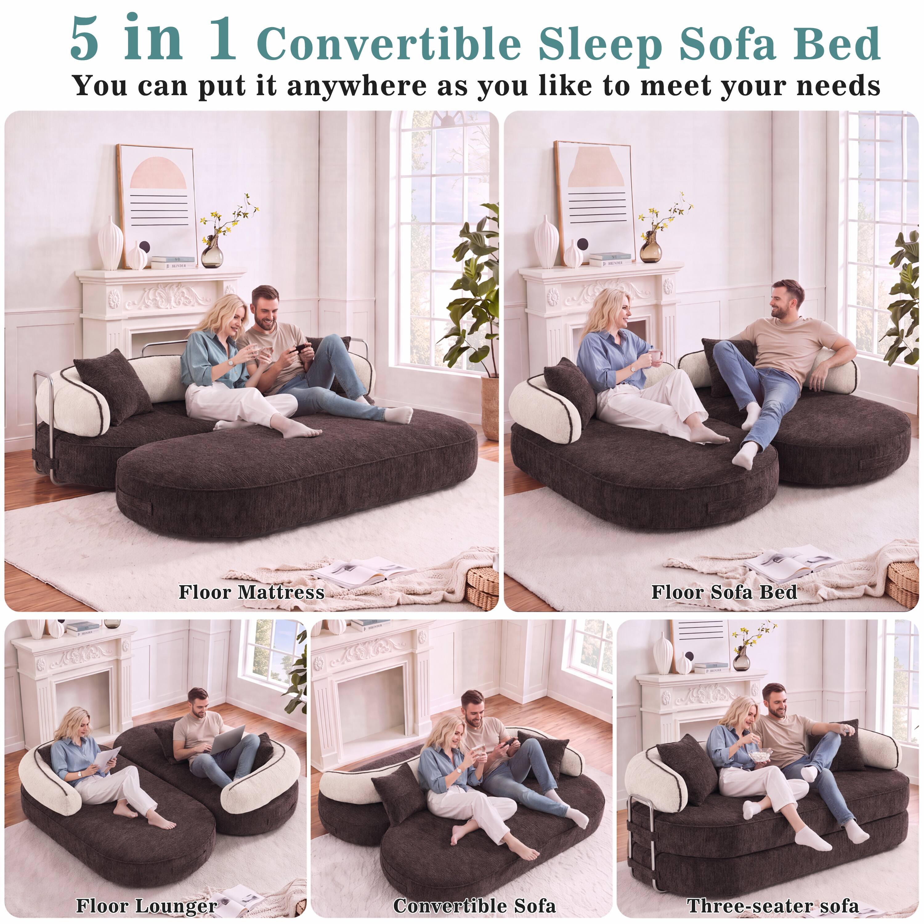 5 in 1 Convertible Sleep Sofa Bed  
You can put it anywhere as you like to meet your needs  

Floor Mattress  
Floor Sofa Bed  
Floor Lounger  
Convertible Sofa  
Three-seater sofa
