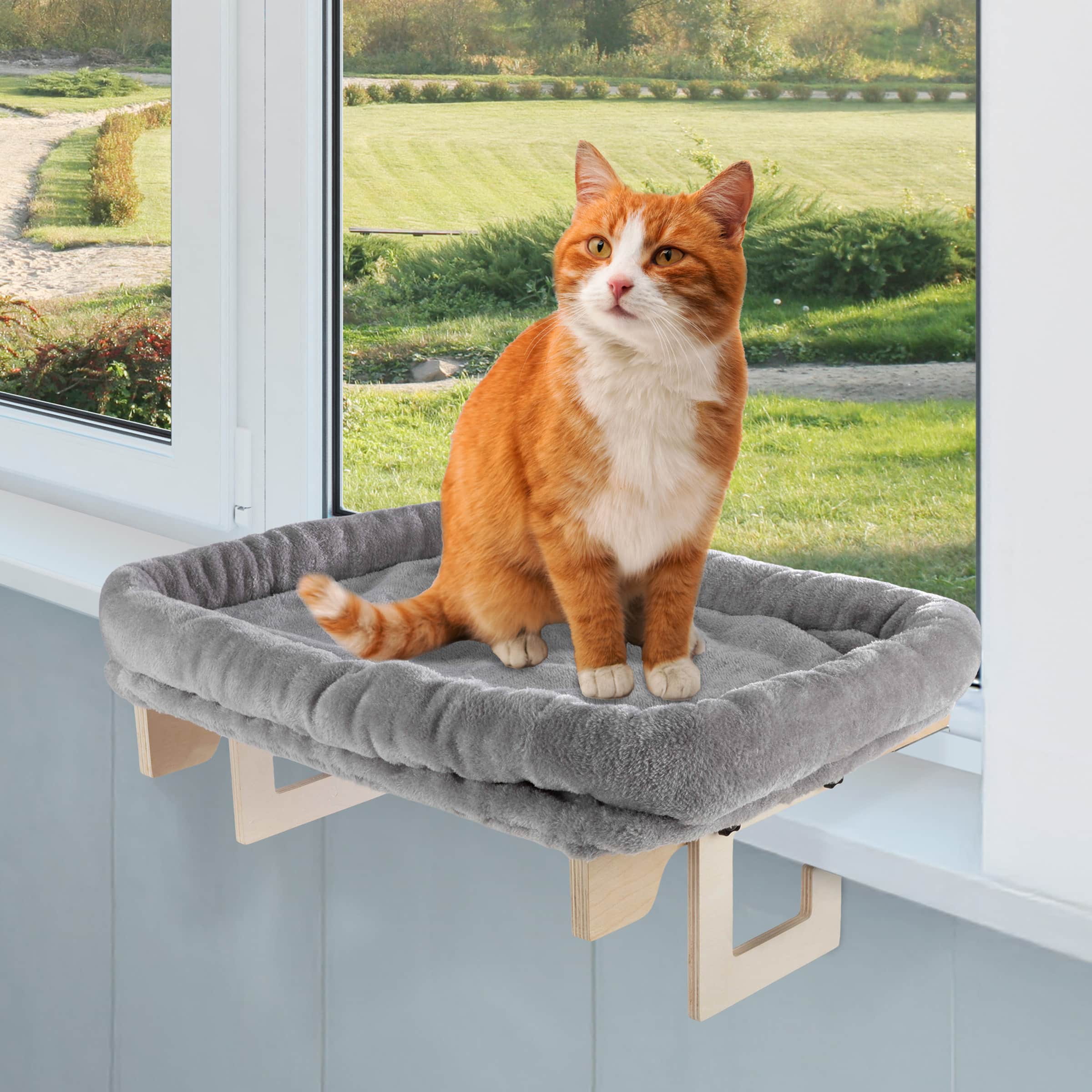 PetMaker - Cat Bed for Window Sill Cat Window Perch Hammock with Bolster, Washable Cover and Sturdy Wood Frame for Large Cats - Gray price history on PriceWatchPro