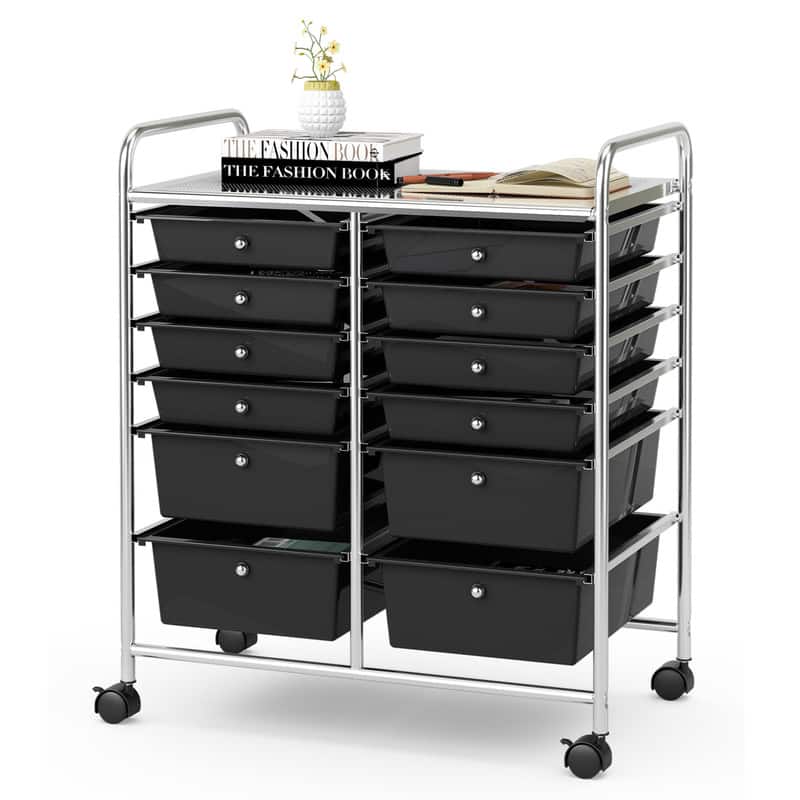 WELLFOR - 12 Drawer Rolling Storage Cart, Drawer Organizer with Wheels, Scrapbook Paper Office School Organizer - Black price history on PriceWatchPro
