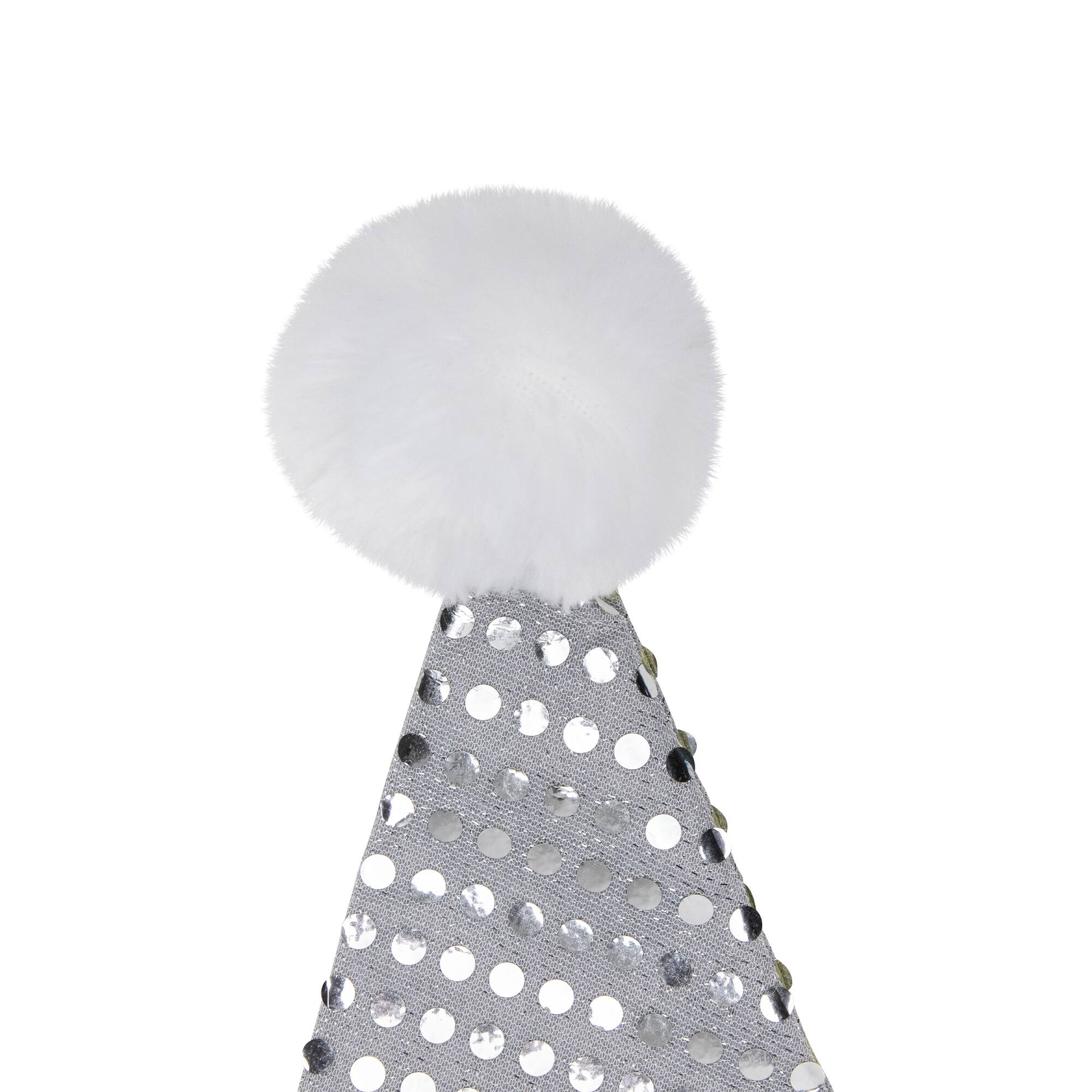 Alt View 5. Northlight - Unisex Adult Sequined Christmas Santa Hat with Cuff  - One Size - Silver and White - Silver.