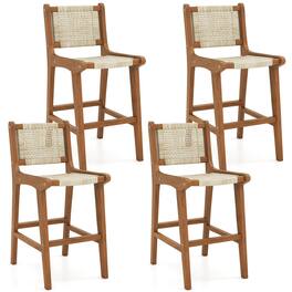 Costway - Coatway 4 PCS Outdoor Counter Height Bar Stool with Wood Frame Back &Footrest for Balcony - Natural