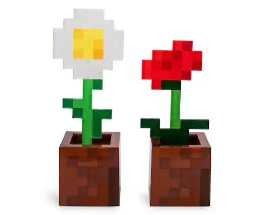 Front. Ukonic - Minecraft Daisy and Poppy Flower Pot Mood Lights | Set of 2 - Brown.