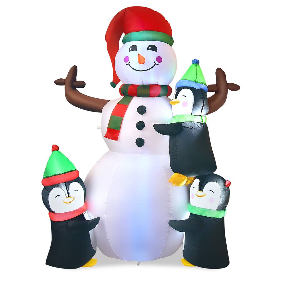 Costway 6ft Christmas Inflatable Snowman with Penguins Quick