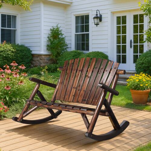 Alt View 8. Winado - 38in 1PC Wooden Rocking Chair Adirondack Rustic with High Back, Slatted Seat, Backrest for Outdoor Garden  Backyard - Carbonized.