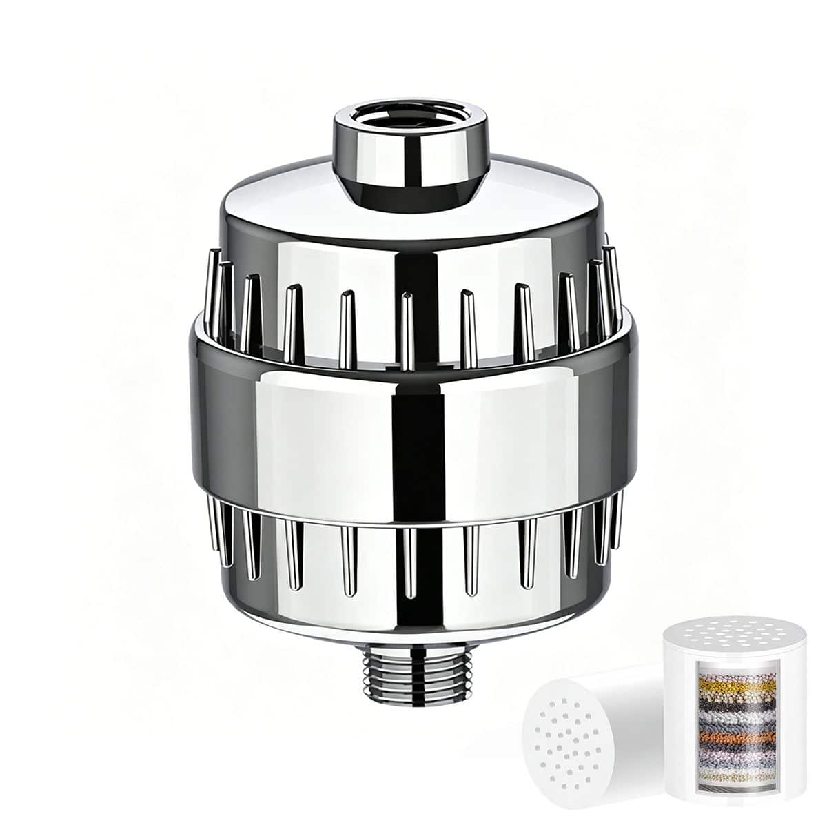 COWIN - Shower Filter 2 Cartridges 15 Filtration Stages Hard Water Softening for Healthier Skin Hair Nails Chrome - Silver