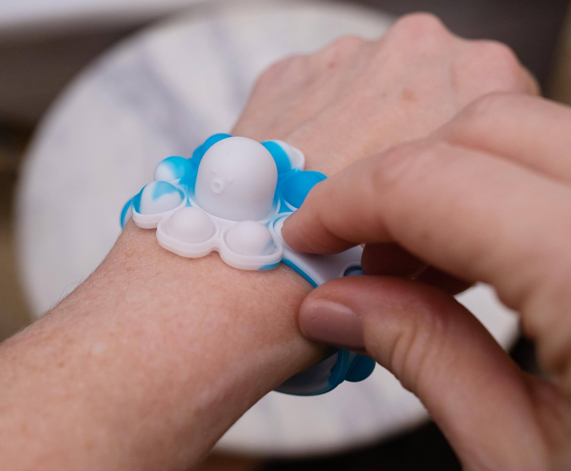 Alt View 2. Toynk - Pop Fidget Toy 13-Button Blue and White Flower Bracelet Accessory - Blue/White.