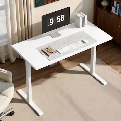 Front. ModernMate - 47" Electric Standing Desk, Height Adjustable Stand Up Desk with Digital Control, Home Office Desk, White - White.