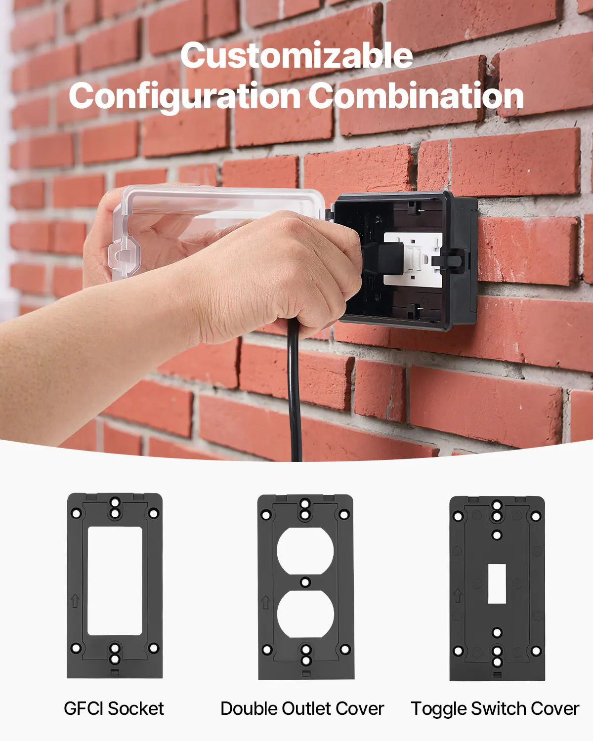 Customizable Configuration Combination: GFCI Socket, Double Outlet Cover, Toggle Switch Cover.