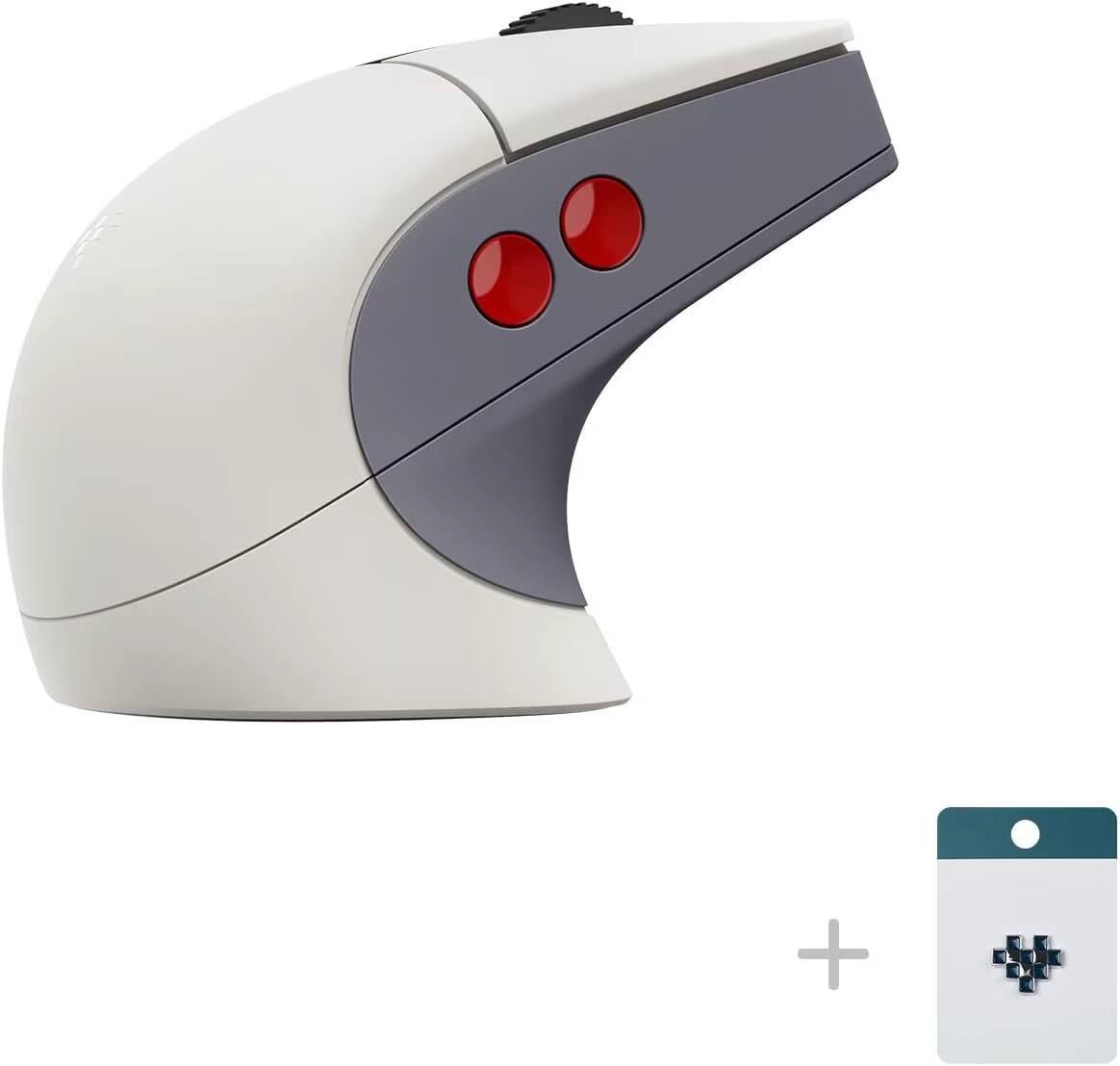 Left. PRIMEPLUS - Retro Gaming Mouse with Charging Dock, 26K DPI PAW 3395 Sensor, 4K Polling Rate, Programmable Buttons - Gray Red.
