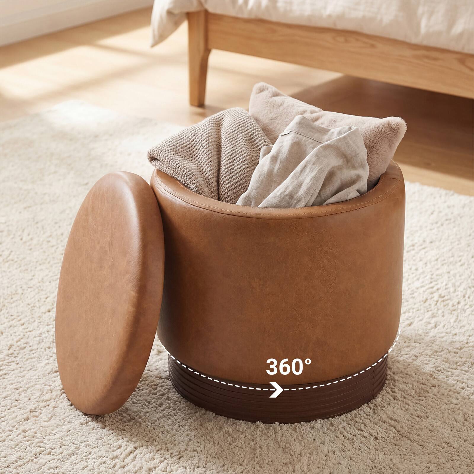 Alt View 3. Costway - Costway 360° Swivel Faux Leather Foot Rest with Hidden Storage, 400 Lbs Weight Capacity - Brown.