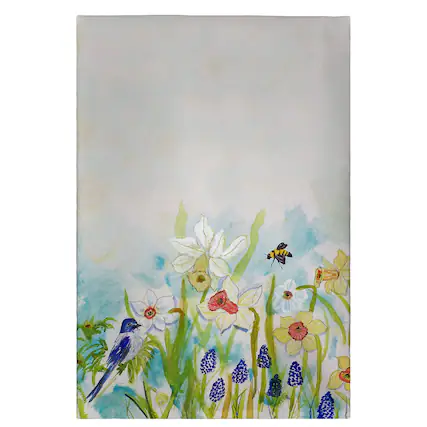 Front. Betsy Drake - Betsy Drake Birds and Daffodils Guest Towel - Multicolored.